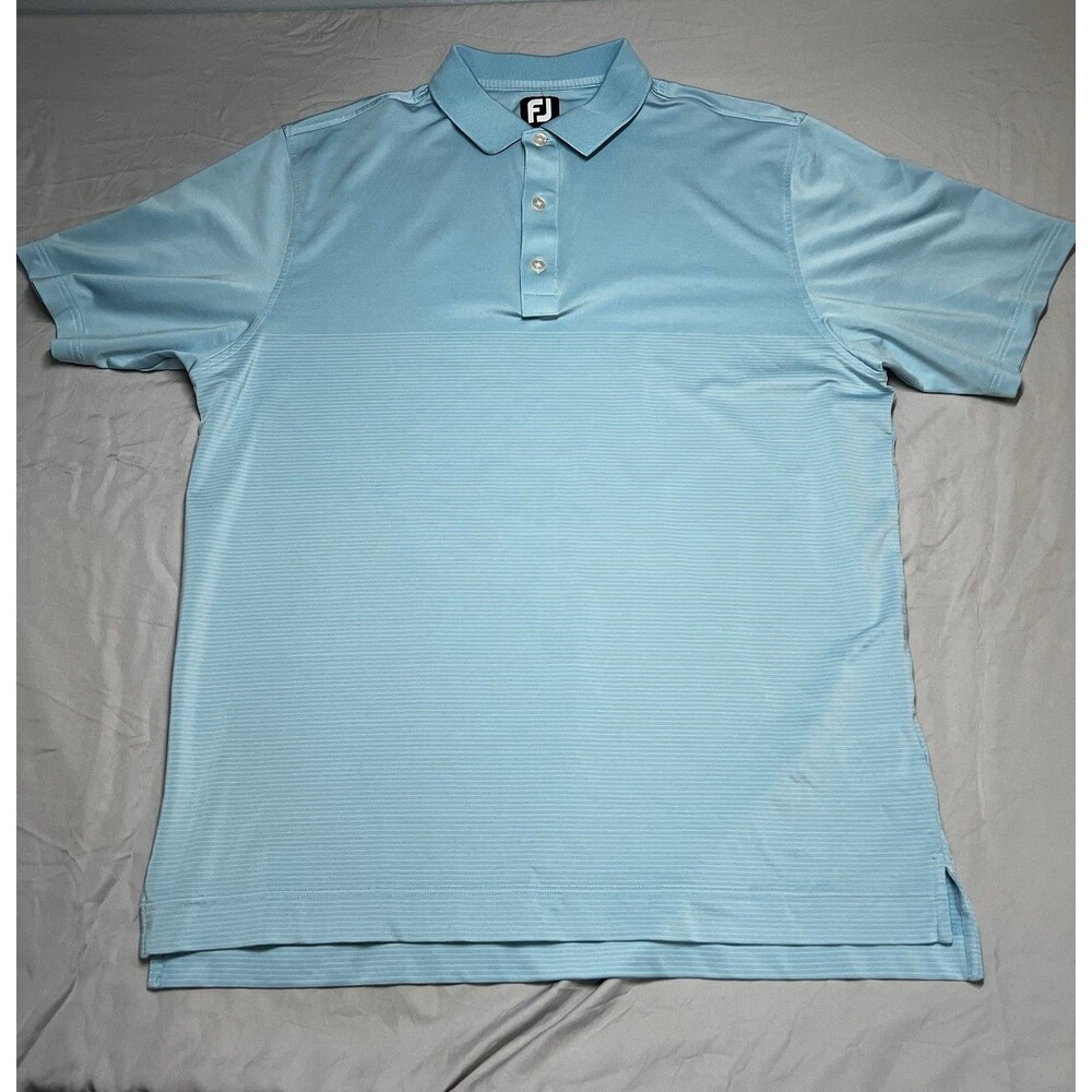 FootJoy Polo Golf‎ Performance Short Sleeve Shirt Light Blue Stripped Mens  L